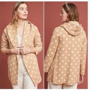 Anthropologie Field Flower Dottie Sweater Coat Womens XS Tan Wool Open Hooded